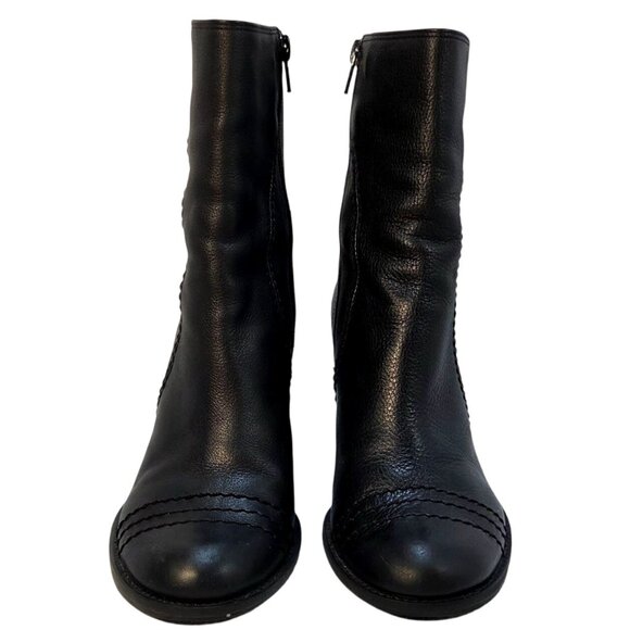 Gianni Bini Women's Black Leather Block Heel Stitched Zip Booties 9" Sz 8 - Picture 2 of 8